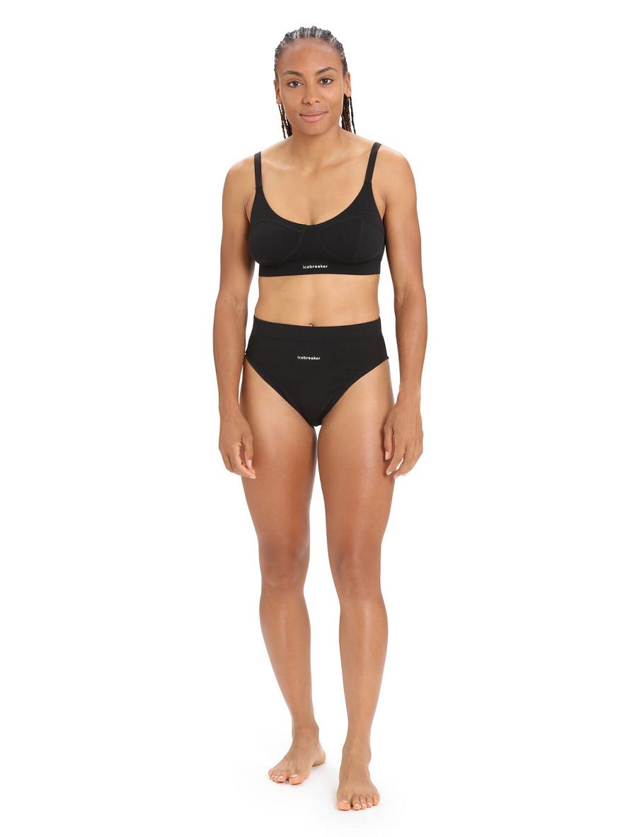 Bielizny Icebreaker Merino Queens High Cut Brief Damskie Czarne | PL 1252SGLO